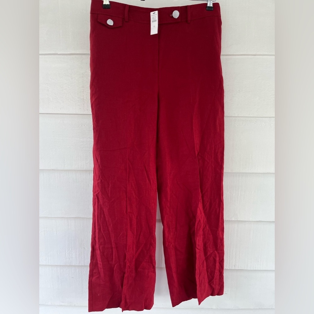 Talbots Greenwich Wide Leg High Waist Rusty Red Wide-Leg 100% Linen Pants 10 NWT